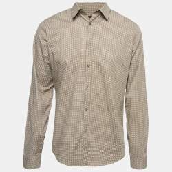 Gucci Brown Triangle Print Cotton Full Sleeve Shirt XL