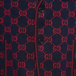 Pre Owned Gucci Navy Blue/Red Jacquard Knit Blazer 3XL