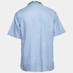 Pre Owned Gucci Blue Embroidered Cotton Short Sleeve Shirt L