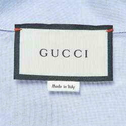 Pre Owned Gucci Blue Embroidered Cotton Short Sleeve Shirt L