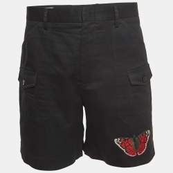Gucci Black Butterfly Embroidered Cotton Cargo Short XL