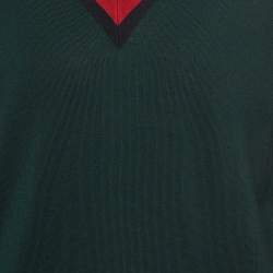 Pre Owned Gucci Green Wool Web Detail V-Neck Jumper XL