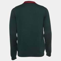 Pre Owned Gucci Green Wool Web Detail V-Neck Jumper XL