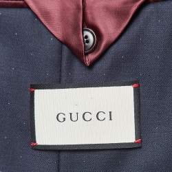 Pre Owned Gucci Navy Blue Dotted Wool Single Breasted Suit XL 