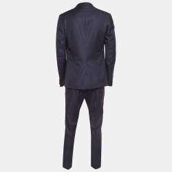 Pre Owned Gucci Navy Blue Dotted Wool Single Breasted Suit XL 