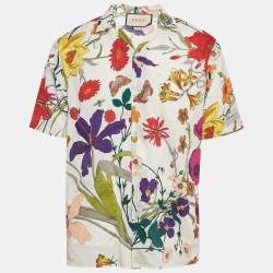 Gucci Cream Floral Printed Muslin Cotton Bowling Shirt S