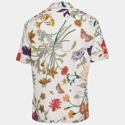 Gucci Cream Floral Printed Muslin Cotton Bowling Shirt S