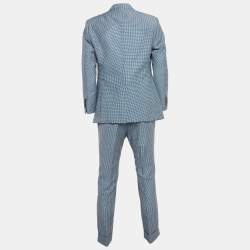 Pre Owned Gucci Blue Gingham Check Mohair Singled Breasted Suit XXL/L