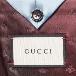 Gucci Navy Blue Checked Wool Single Breasted Suit L