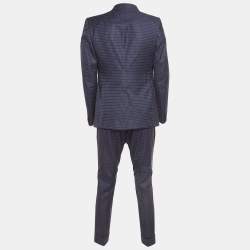 Gucci Navy Blue Checked Wool Single Breasted Suit L