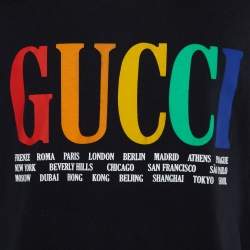 Gucci Black Cities Print Cotton Crew Neck T-Shirt M