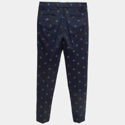 Pre Owned Gucci Cotton Bees Embroidered Cotton Slim Fit Trousers S