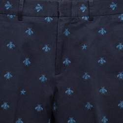 Pre Owned Gucci Cotton Bees Embroidered Cotton Slim Fit Trousers S