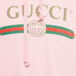 Gucci Pink Vintage Logo Print & Embroidered Cotton Hooded Sweatshirt M