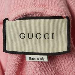 Gucci Pink Vintage Logo Print & Embroidered Cotton Hooded Sweatshirt M
