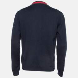 Gucci Navy Blue Web Striped Rib Knit Buttoned Cardigan XL