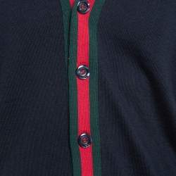 Gucci Navy Blue Web Striped Rib Knit Buttoned Cardigan XL