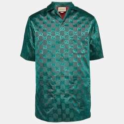 Gucci Green GG Jacquard Nylon Bowling Shirt S