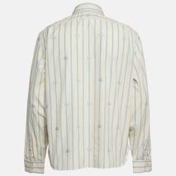 Pre Owned Gucci White/Blue Striped GG Embroidered Cotton Long Sleeve Shirt XXL