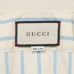 Pre Owned Gucci White/Blue Striped GG Embroidered Cotton Long Sleeve Shirt XXL