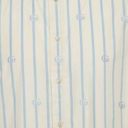 Pre Owned Gucci White/Blue Striped GG Embroidered Cotton Long Sleeve Shirt XXL