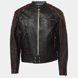 Gucci Black Logo Printed Leather Rider Jacket M