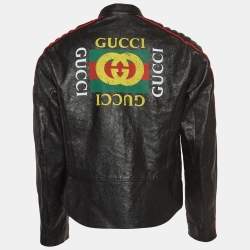 Gucci Black Logo Printed Leather Rider Jacket M
