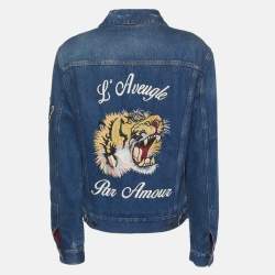 Pre Owned Gucci Blue Denim L'Aveugle Par Amour Jacket S