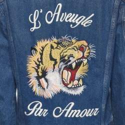 Pre Owned Gucci Blue Denim L'Aveugle Par Amour Jacket S