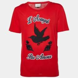 Pre Owned Gucci Red L'Aveugle Par Amour Print Cotton Crew Neck T-Shirt M
