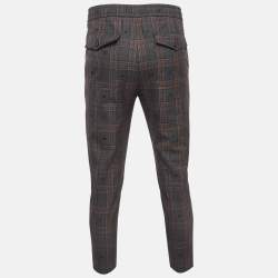 Pre Owned Gucci Grey Plaid Cotton Trousers XS