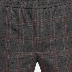 Pre Owned Gucci Grey Plaid Cotton Trousers XS