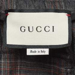 Pre Owned Gucci Grey Plaid Cotton Trousers XS