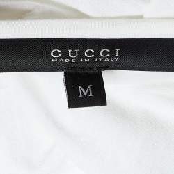 Pre Owned Gucci White Watercolor Logo Print Cotton & Modal Crew Neck T-Shirt M