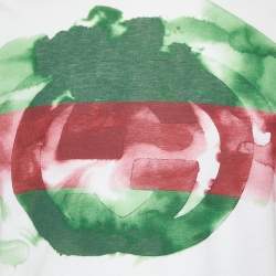 Pre Owned Gucci White Watercolor Logo Print Cotton & Modal Crew Neck T-Shirt M