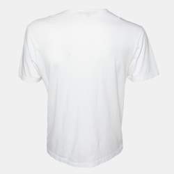 Pre Owned Gucci White Watercolor Logo Print Cotton & Modal Crew Neck T-Shirt M