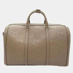 Gucci Gray Greige Leather Jumbo GG Boston Bag