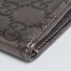Pre Owned Gucci Metallic Gun Metal Guccissima Leather Compact Wallet