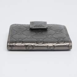 Pre Owned Gucci Metallic Gun Metal Guccissima Leather Compact Wallet