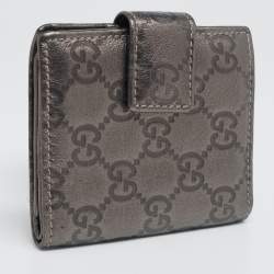 Pre Owned Gucci Metallic Gun Metal Guccissima Leather Compact Wallet