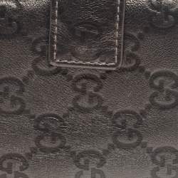 Pre Owned Gucci Metallic Gun Metal Guccissima Leather Compact Wallet