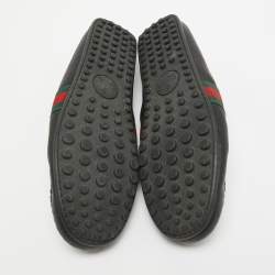 Gucci Black Leather Web Penny Loafers Size 42.5 