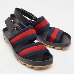Gucci Tricolor Leather and Canvas Rimini Slingback Sandals Size 43