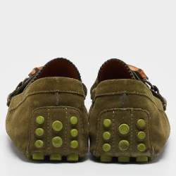 Gucci Green Suede Slip On Loafers Size 43
