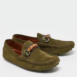 Gucci Green Suede Slip On Loafers Size 43