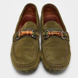 Gucci Green Suede Slip On Loafers Size 43