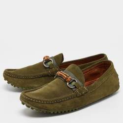 Gucci Green Suede Slip On Loafers Size 43