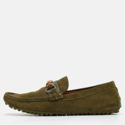 Gucci Green Suede Slip On Loafers Size 43
