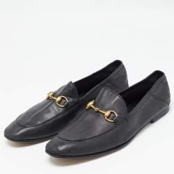 Pre Owned Gucci Black Leather Jordaan Loafers Size 44