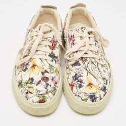 Gucci White Floral Print Canvas Low Top Sneakers Size 41.5